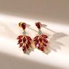 Two-Tone Sterling Silver Created Ruby Flower Fire Drop Earrings