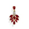 Two-Tone Sterling Silver Created Ruby Flower Fire Drop Earrings