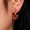 Two-Tone Sterling Silver Created Ruby Flower Fire Drop Earrings