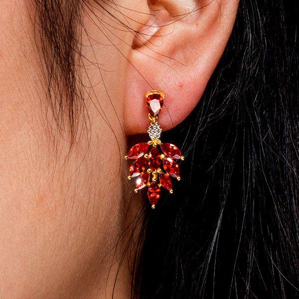Two-Tone Sterling Silver Created Ruby Flower Fire Drop Earrings