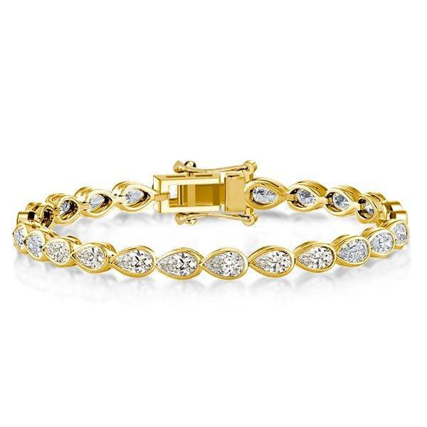 18K Gold Plated Pear Cut White Sapphire Tennis Bracelet with Golden Bezel Setting