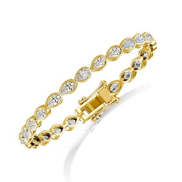 18K Gold Plated Pear Cut White Sapphire Tennis Bracelet with Golden Bezel Setting