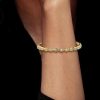 18K Gold Plated Pear Cut White Sapphire Tennis Bracelet with Golden Bezel Setting