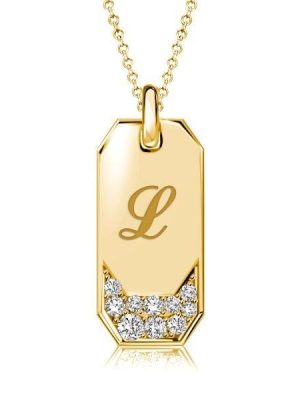 Personalized Initial ID Tag Pendant Necklace for Women, 18K Gold Plated Sterling Silver