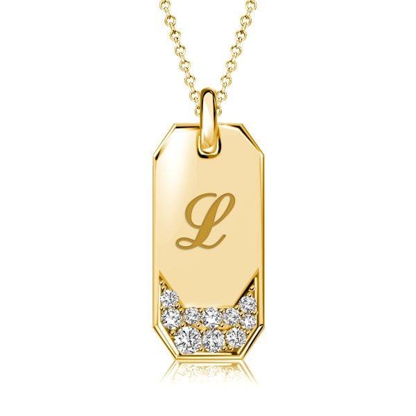 Personalized Initial ID Tag Pendant Necklace for Women, 18K Gold Plated Sterling Silver