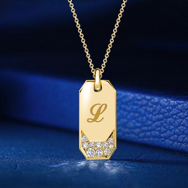 Personalized Initial ID Tag Pendant Necklace for Women, 18K Gold Plated Sterling Silver