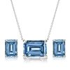 Emerald Cut Blue Topaz Bridal Necklace and Earring Jewelry Set in Sterling Silver