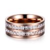Rose Gold & White Sapphire Titanium Steel Men's Wedding Band - Two Row Design