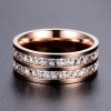 Rose Gold & White Sapphire Titanium Steel Men's Wedding Band - Two Row Design