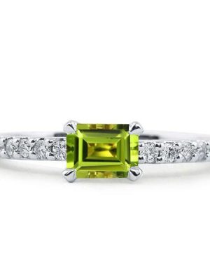 Peridot Emerald Cut Wedding Band for Women - Sterling Silver, Gold & Rose Gold Options