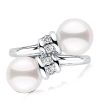 Sterling Silver Bypass Joint Pearl Engagement Ring for Women