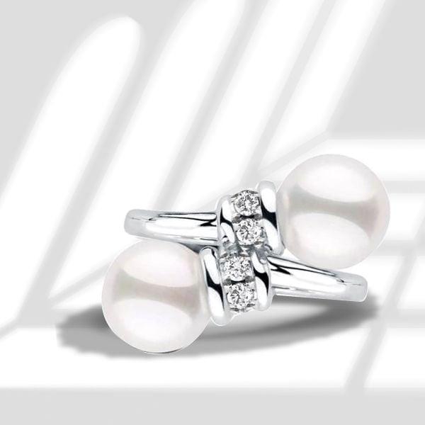 Sterling Silver Bypass Joint Pearl Engagement Ring for Women