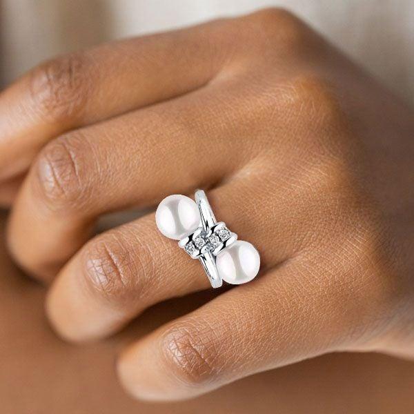 Sterling Silver Bypass Joint Pearl Engagement Ring for Women
