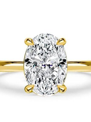 Oval Cut Solitaire Engagement Ring - 18K Gold Plated Sterling Silver, 3CT