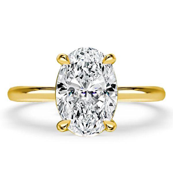 Oval Cut Solitaire Engagement Ring - 18K Gold Plated Sterling Silver, 3CT