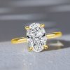 Oval Cut Solitaire Engagement Ring - 18K Gold Plated Sterling Silver, 3CT