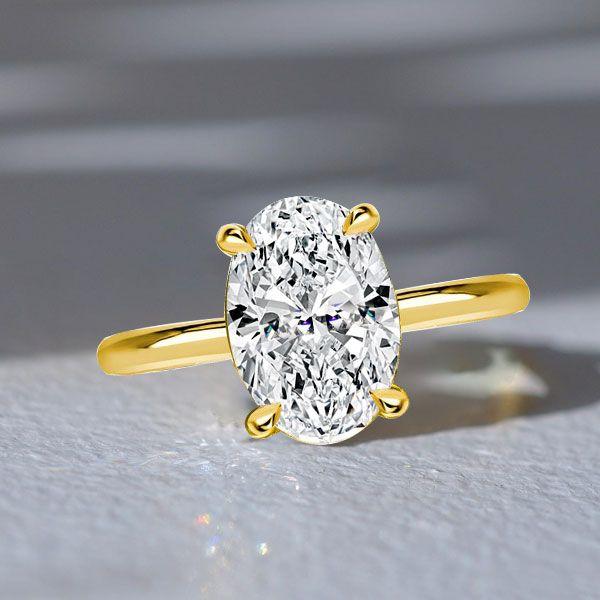 Oval Cut Solitaire Engagement Ring - 18K Gold Plated Sterling Silver, 3CT