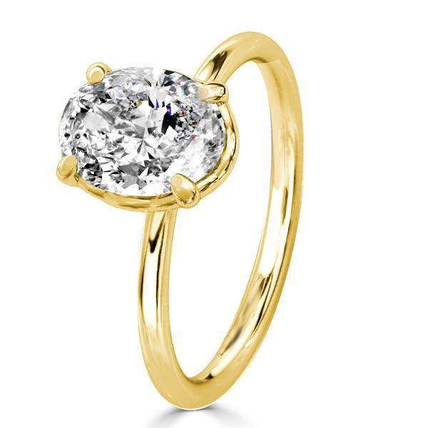 Oval Cut Solitaire Engagement Ring - 18K Gold Plated Sterling Silver, 3CT