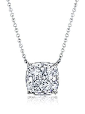 Cushion Cut Solitaire Pendant Necklace in 925 Sterling Silver