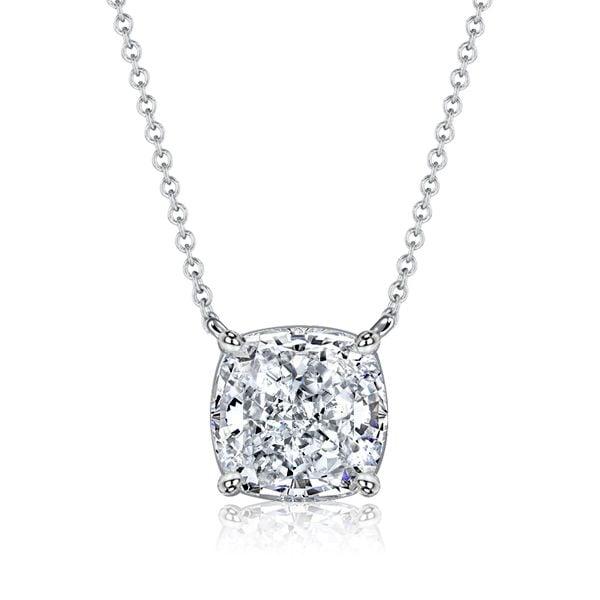 Cushion Cut Solitaire Pendant Necklace in 925 Sterling Silver