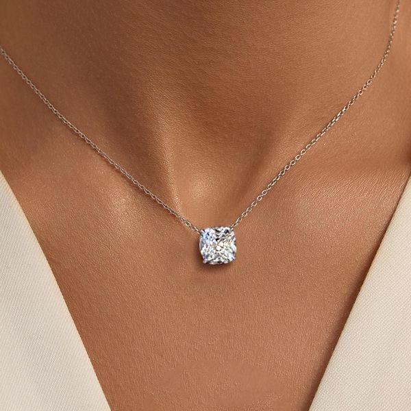 Cushion Cut Solitaire Pendant Necklace in 925 Sterling Silver