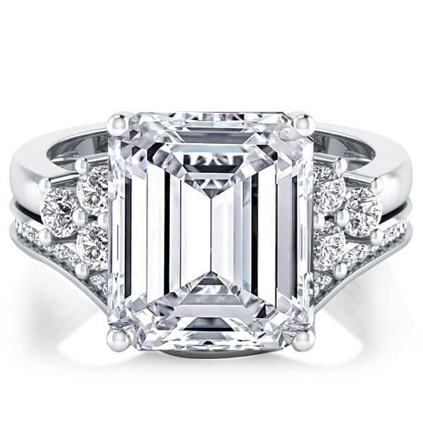 White Sapphire Bridal Set - Sterling Silver Six Stone Engagement Ring