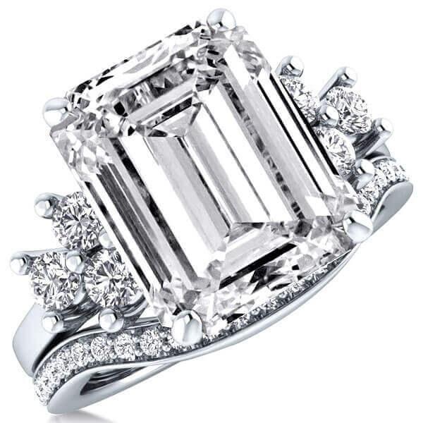 White Sapphire Bridal Set - Sterling Silver Six Stone Engagement Ring