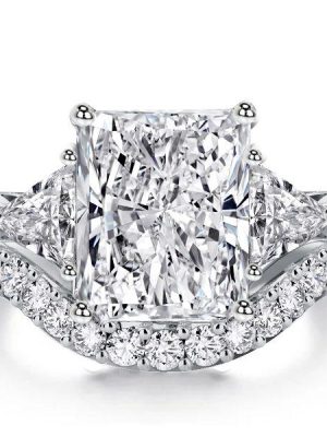 Three Stone White Sapphire Wedding Band Set in Sterling Silver