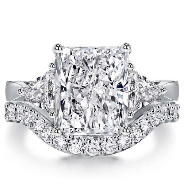 Three Stone White Sapphire Wedding Band Set in Sterling Silver