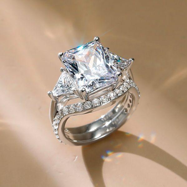 Three Stone White Sapphire Wedding Band Set in Sterling Silver