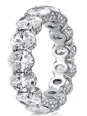 Classic Oval Cut Sterling Silver Shared Prong Wedding Band - 9.5 CTW