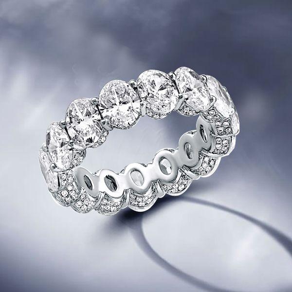 Classic Oval Cut Sterling Silver Shared Prong Wedding Band - 9.5 CTW