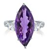 Marquise Cut Created Amethyst Engagement Ring in Rhodium Plated Sterling Silver
