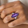 Marquise Cut Created Amethyst Engagement Ring in Rhodium Plated Sterling Silver