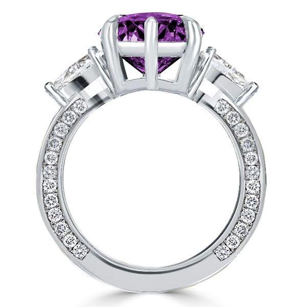 Marquise Cut Created Amethyst Engagement Ring in Rhodium Plated Sterling Silver