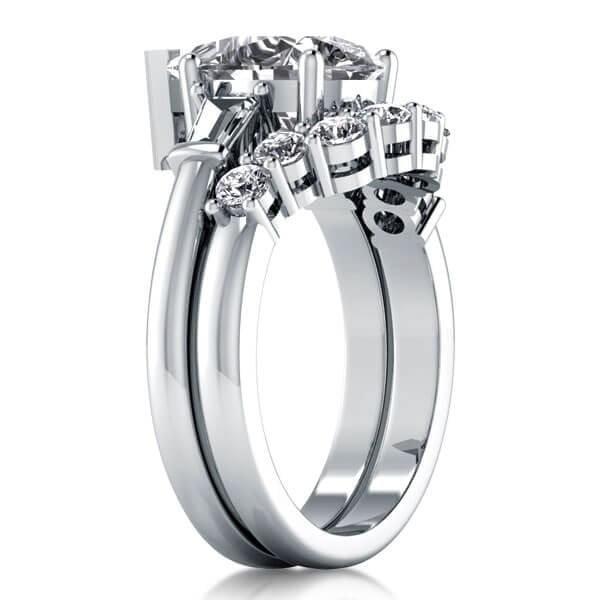 Three Stone Pear Created White Sapphire Bridal Jewelry Set in Sterling Silver