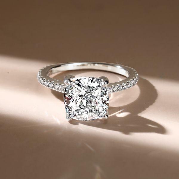 Cushion Cut White Sapphire Engagement Ring - Sterling Silver, Affordable & Classic