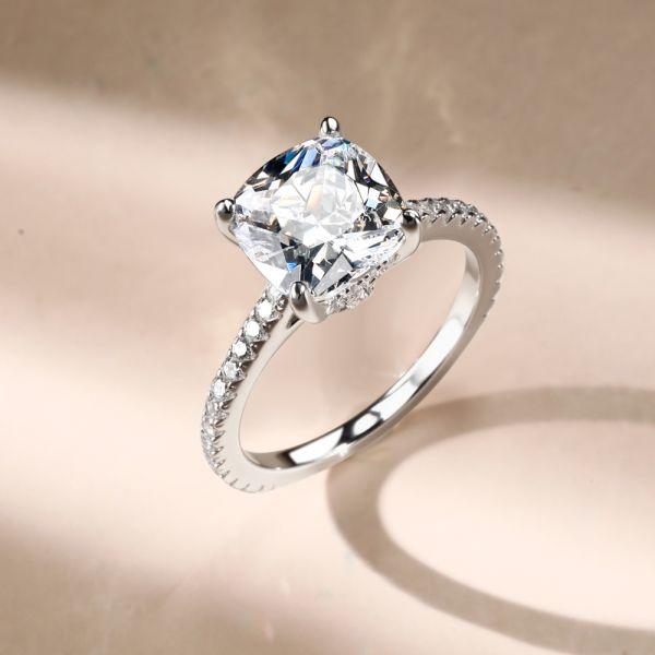 Cushion Cut White Sapphire Engagement Ring - Sterling Silver, Affordable & Classic
