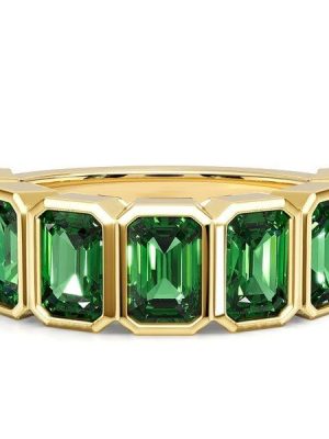 Emerald Green Half Eternity Band Ring, 3.50 CT. TW., 18K Gold Plated Sterling Silver