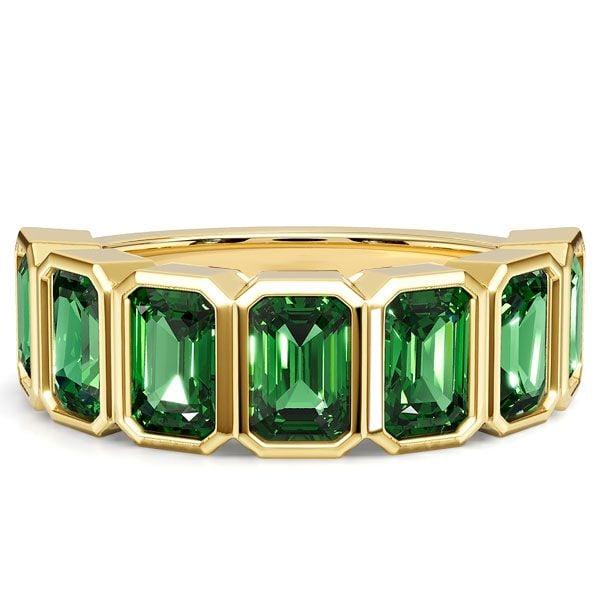 Emerald Green Half Eternity Band Ring, 3.50 CT. TW., 18K Gold Plated Sterling Silver