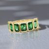 Emerald Green Half Eternity Band Ring, 3.50 CT. TW., 18K Gold Plated Sterling Silver