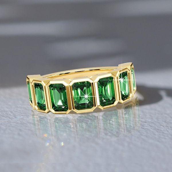 Emerald Green Half Eternity Band Ring, 3.50 CT. TW., 18K Gold Plated Sterling Silver