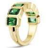 Emerald Green Half Eternity Band Ring, 3.50 CT. TW., 18K Gold Plated Sterling Silver