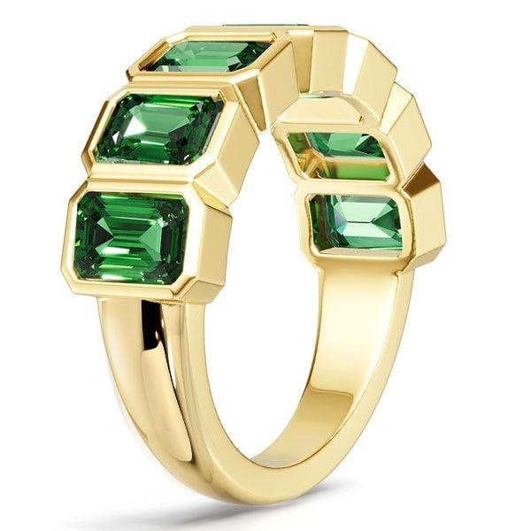 Emerald Green Half Eternity Band Ring, 3.50 CT. TW., 18K Gold Plated Sterling Silver