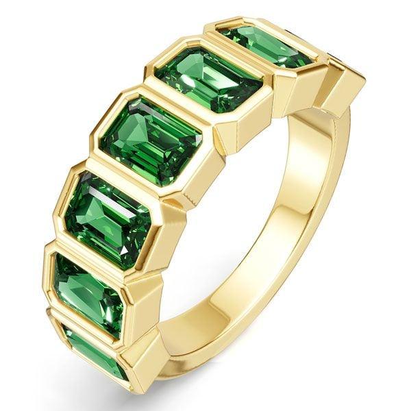 Emerald Green Half Eternity Band Ring, 3.50 CT. TW., 18K Gold Plated Sterling Silver