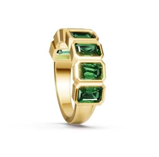 Emerald Green Half Eternity Band Ring, 3.50 CT. TW., 18K Gold Plated Sterling Silver