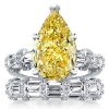 Ribbon Design Pear Shaped Yellow Topaz Bridal Set in Rhodium Plated Sterling Silver
