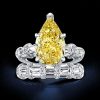 Ribbon Design Pear Shaped Yellow Topaz Bridal Set in Rhodium Plated Sterling Silver