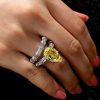 Ribbon Design Pear Shaped Yellow Topaz Bridal Set in Rhodium Plated Sterling Silver
