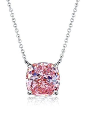 Cushion Cut Pink Solitaire Pendant Necklace in 925 Sterling Silver